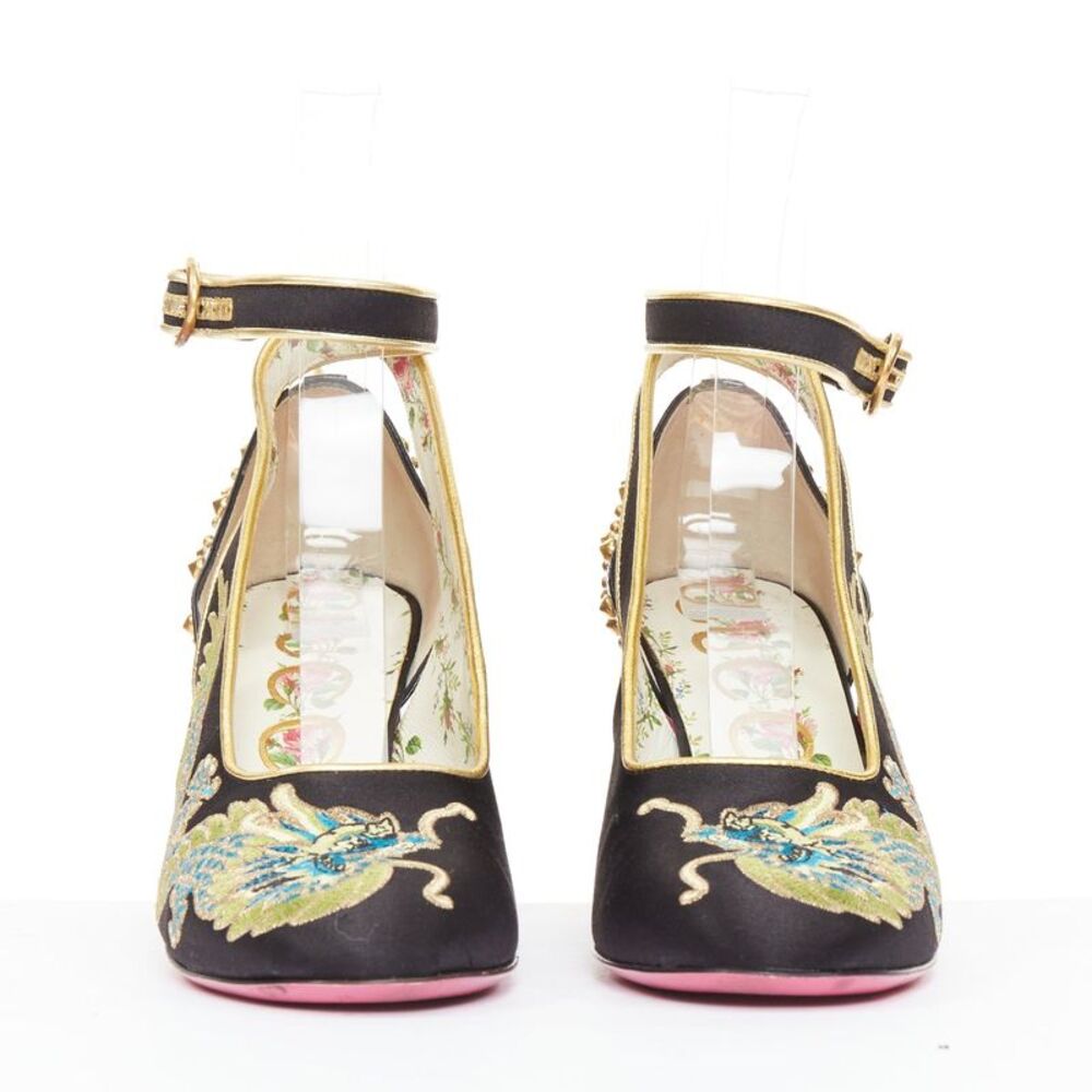 GUCCI 2017 Runway Caspar dragon embroidered spike ankle strap pump heels EU36 - Picture 3 of 8